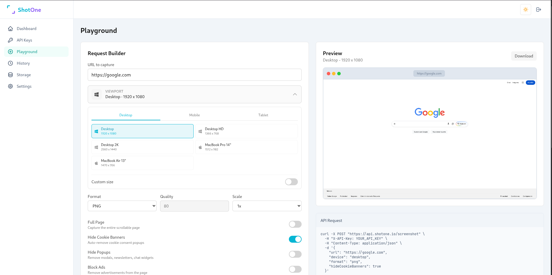 Live Playground - Test configurations visually before using the API. Preview results and copy the code.